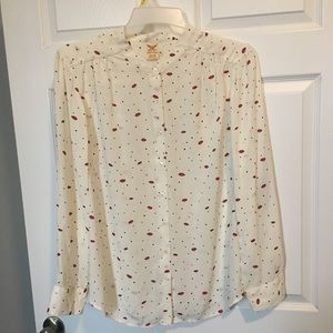Lip print button up blouse